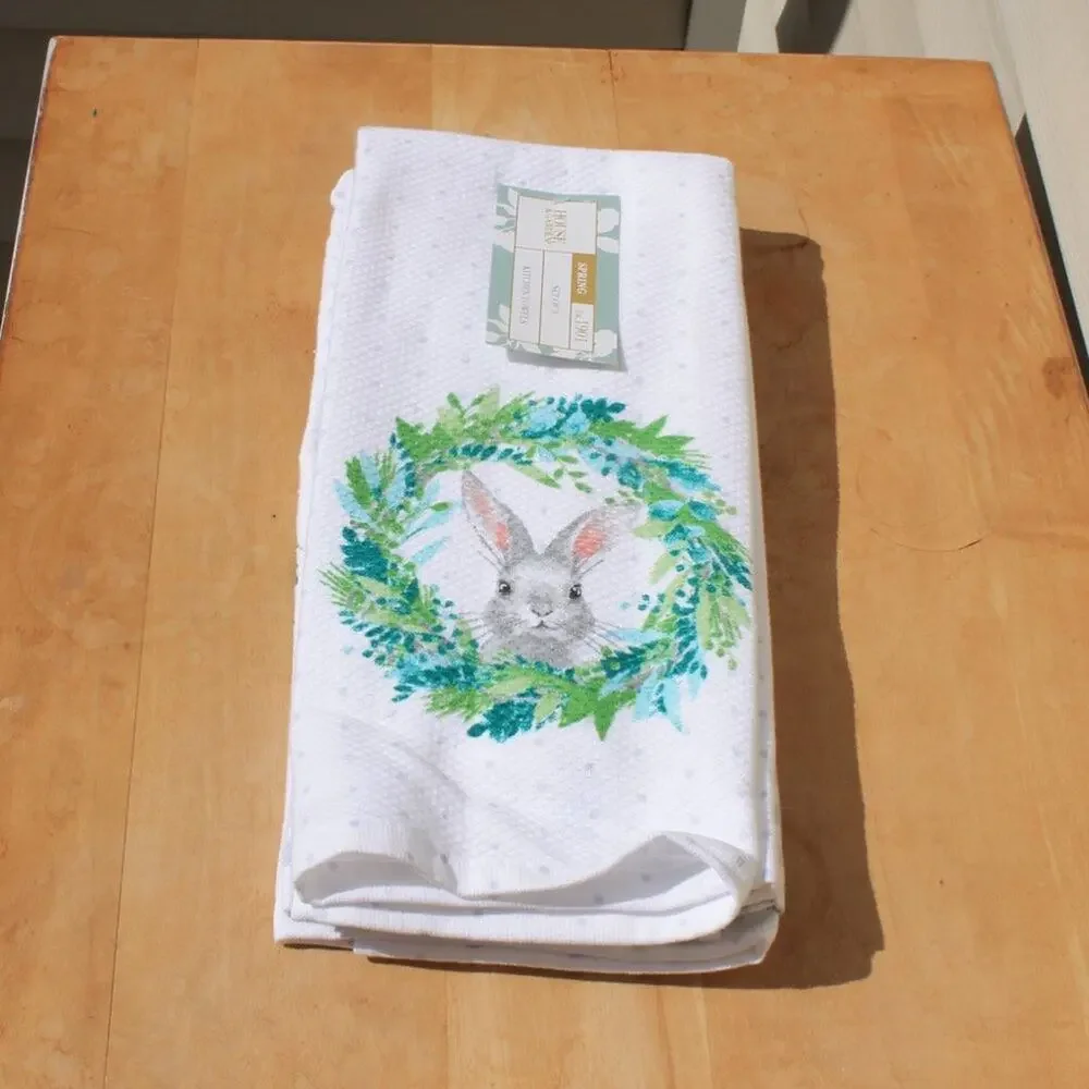 House & Garden Kitchen Towel Set 3 Pc 100% Cotton Cottage Farmhouse Bunny